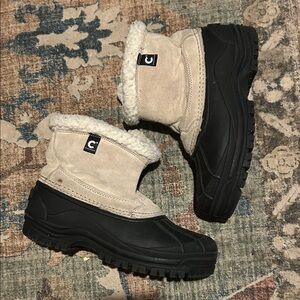 Warm Beige and Black Winter Boots